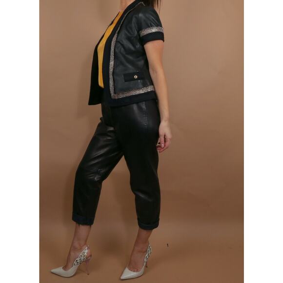 Vintage BCBG Max Azria Black Leather Short Sleeve Jacket Size S - Picture 1 of 11